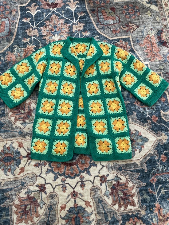 Sweaters - Handmade Green & Yellow Crochet cottagecore cardigan